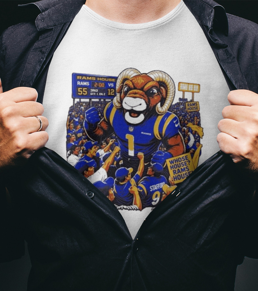 Rams House Rampage Cartoon Scoreboard Los Angeles Whose House T-Shirt