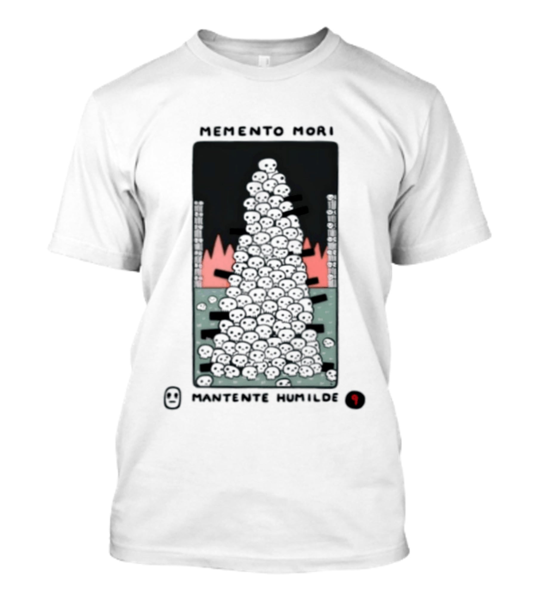 Memento Mori Mantente Humilde Stoicism Skull Pyramid Flames T-Shirt