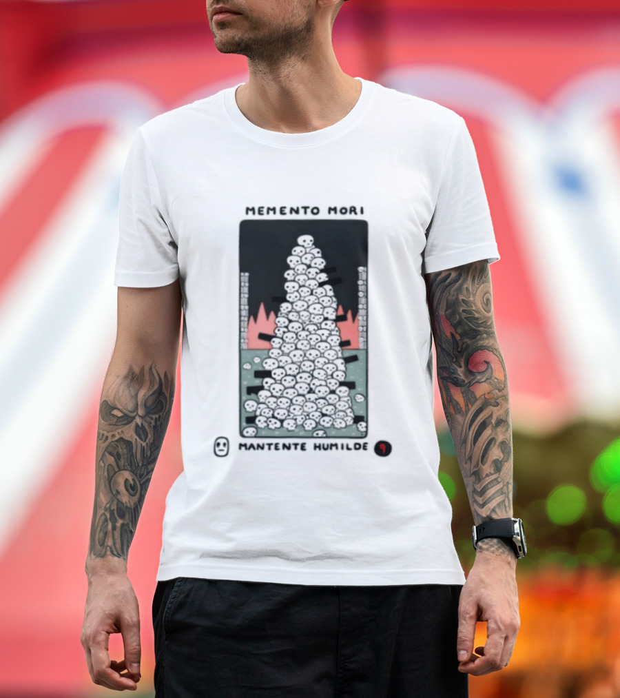 Memento Mori Mantente Humilde Stoicism Skull Pyramid Flames T-Shirt