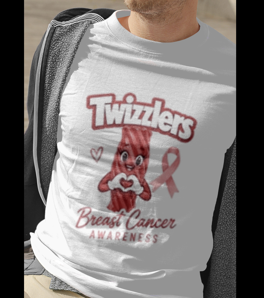 Twizzlers Red Candy Heart Pink Ribbon Breast Cancer Awareness T-Shirt