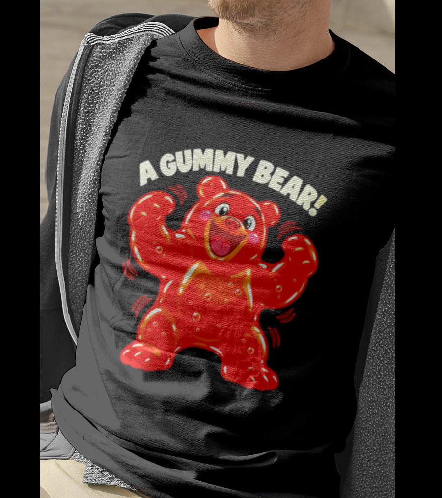 A Gummy Bear Candy Cartoon Enthusiastic Red Bear With Cheery Expression T-Shirt