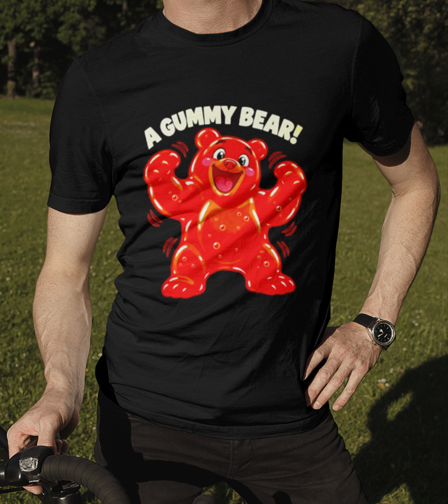 A Gummy Bear Candy Cartoon Enthusiastic Red Bear With Cheery Expression T-Shirt