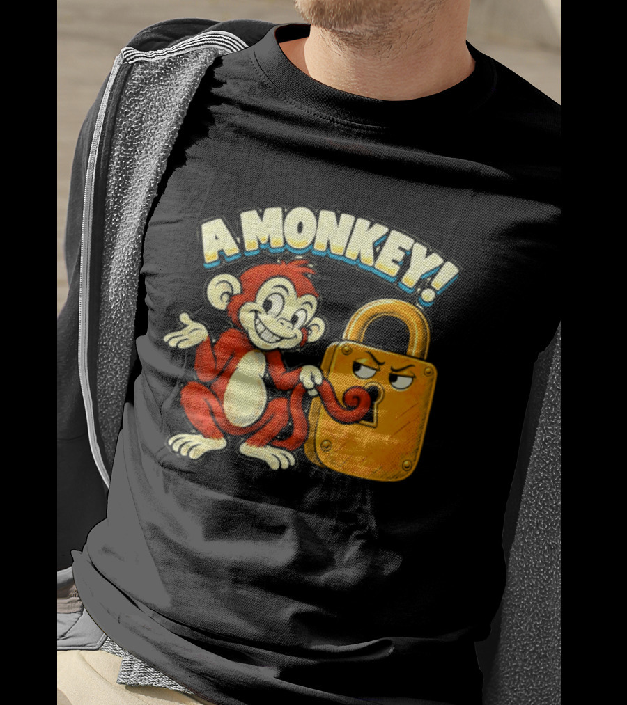 A Monkey And Padlock Playful Cartoon T-Shirt
