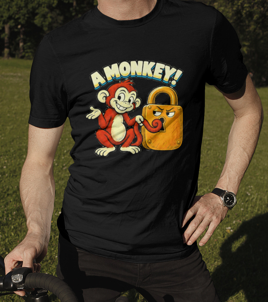 A Monkey And Padlock Playful Cartoon T-Shirt