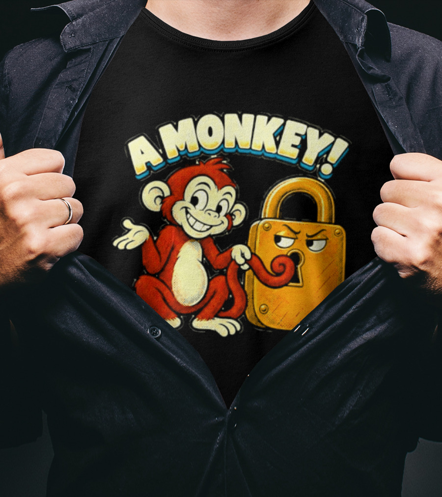 A Monkey And Padlock Playful Cartoon T-Shirt