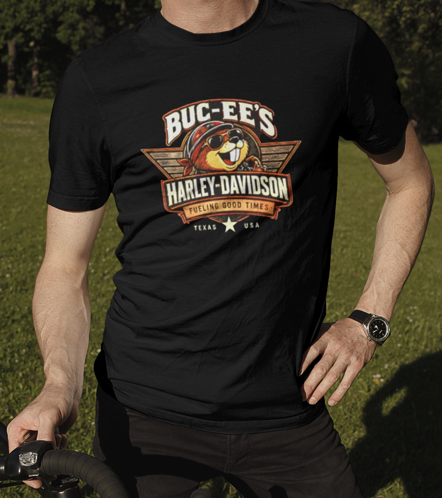 Buc Ee's Harley Davidson Fueling Good Times Texas Beavers Ride Further Great Roads T-Shirt