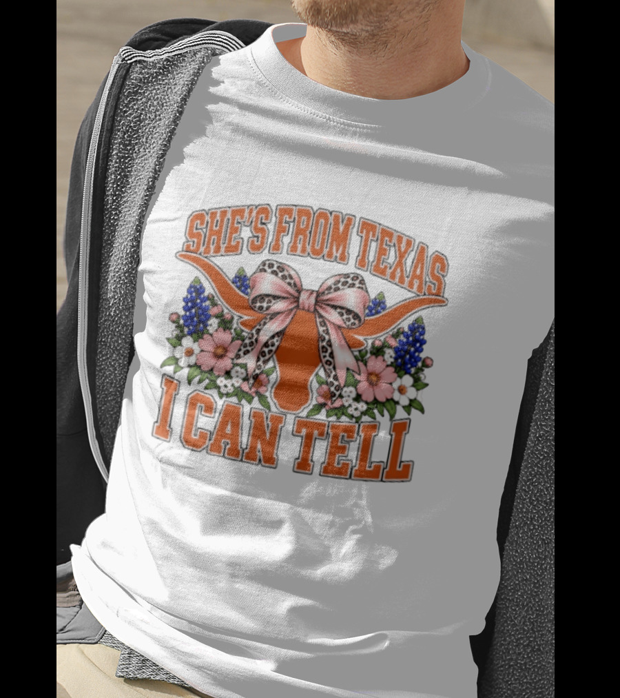 She's From Texas I Can Tell Longhorn Floral Bow T-Shirt