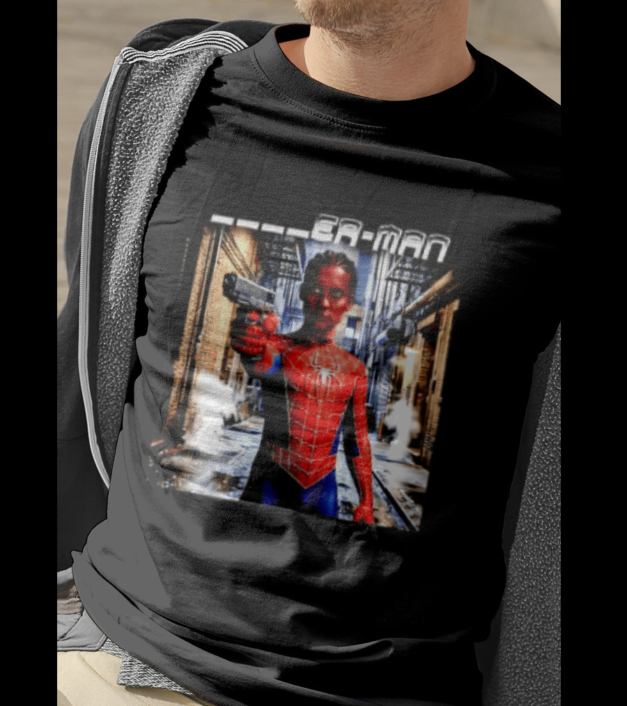 Tobey Maguire Spider Man Marvel Superhero Meme Gun Alley Scene T-Shirt