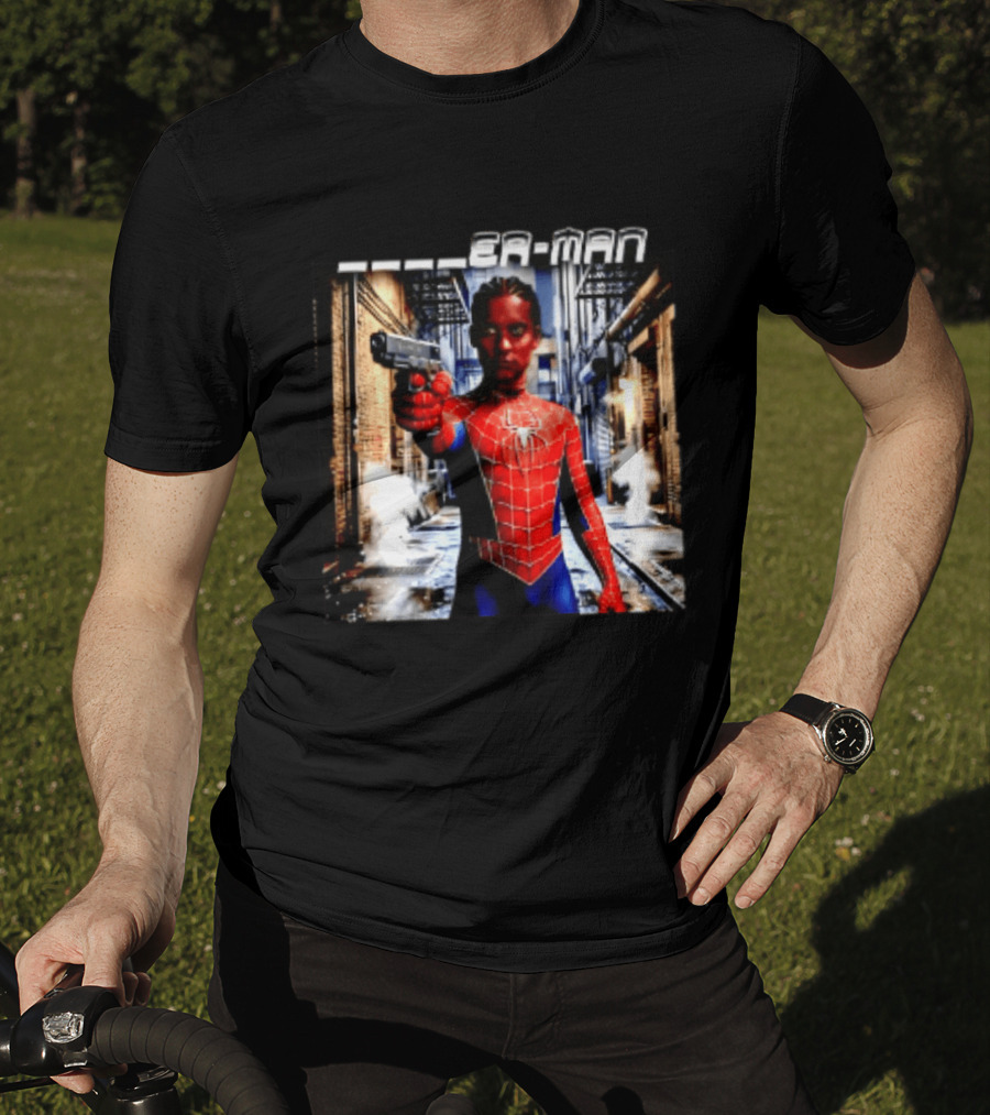 Tobey Maguire Spider Man Marvel Superhero Meme Gun Alley Scene T-Shirt