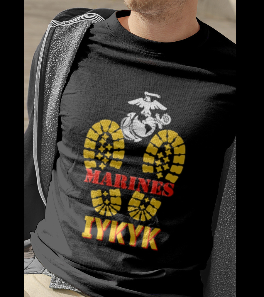 Marines IYKYK USMC Eagle Globe Anchor Boot Print T-Shirt