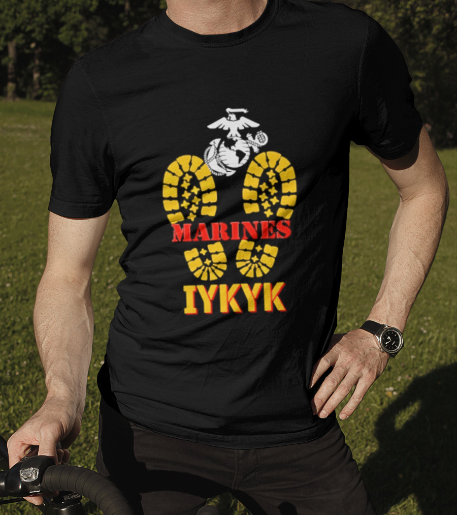 Marines IYKYK USMC Eagle Globe Anchor Boot Print T-Shirt