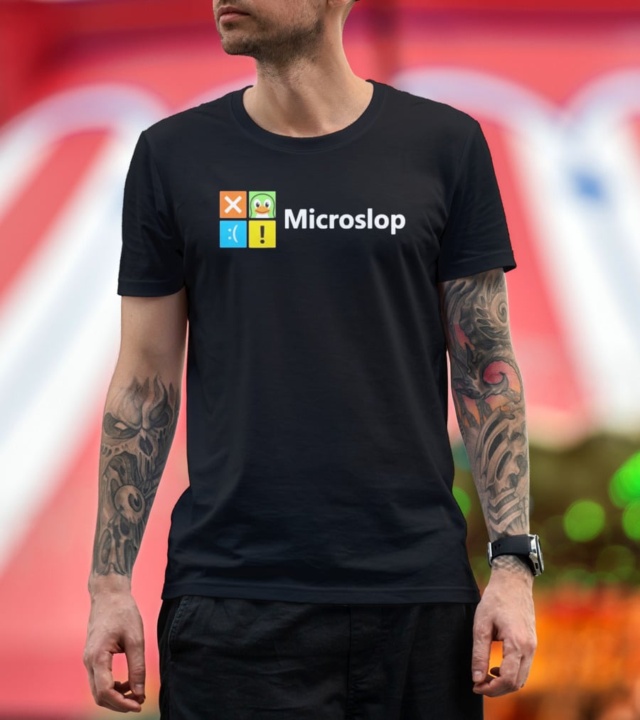 Microslop Parody Tech Developer Icons Linux Microsoft Windows T-Shirt