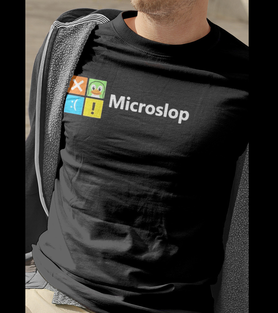 Microslop Parody Tech Developer Icons Linux Microsoft Windows T-Shirt