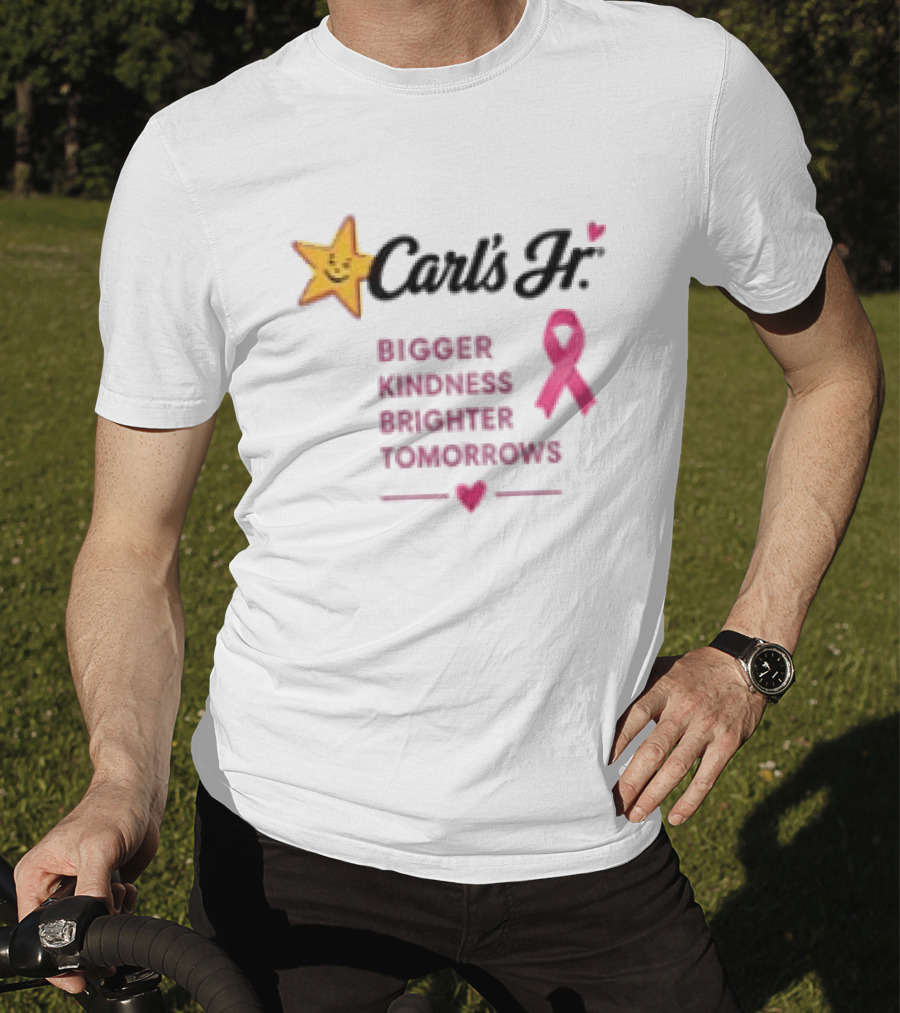 Carl's Jr Bigger Kindness Brighter Tomorrows Pink Ribbon Breast Cancer Awareness T-Shirt