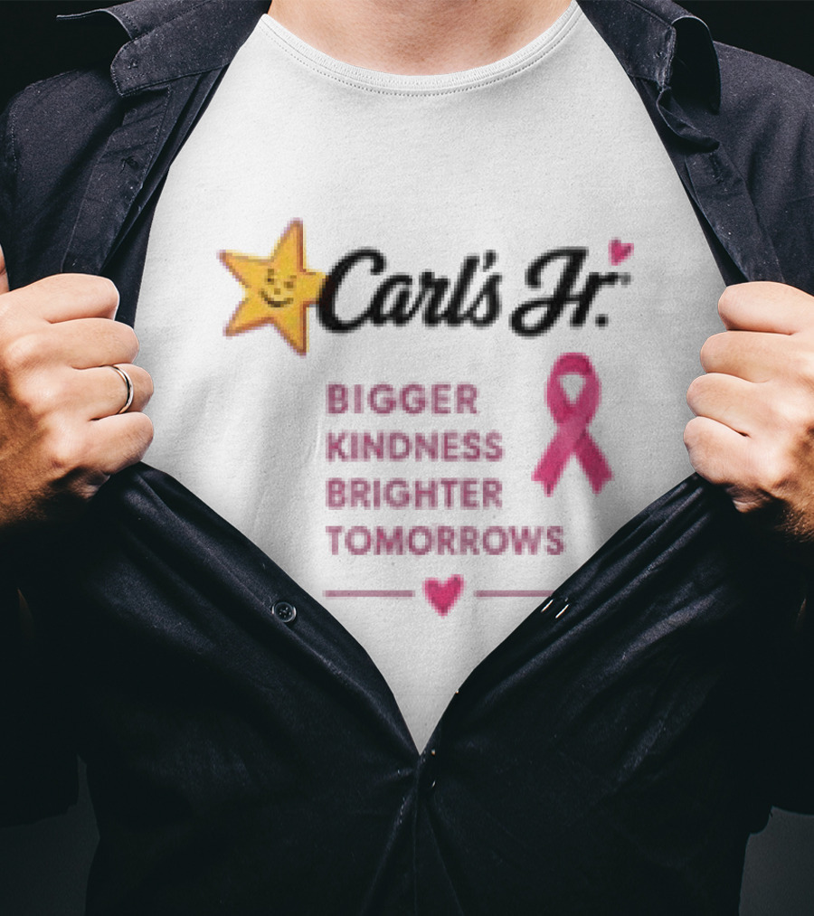 Carl's Jr Bigger Kindness Brighter Tomorrows Pink Ribbon Breast Cancer Awareness T-Shirt