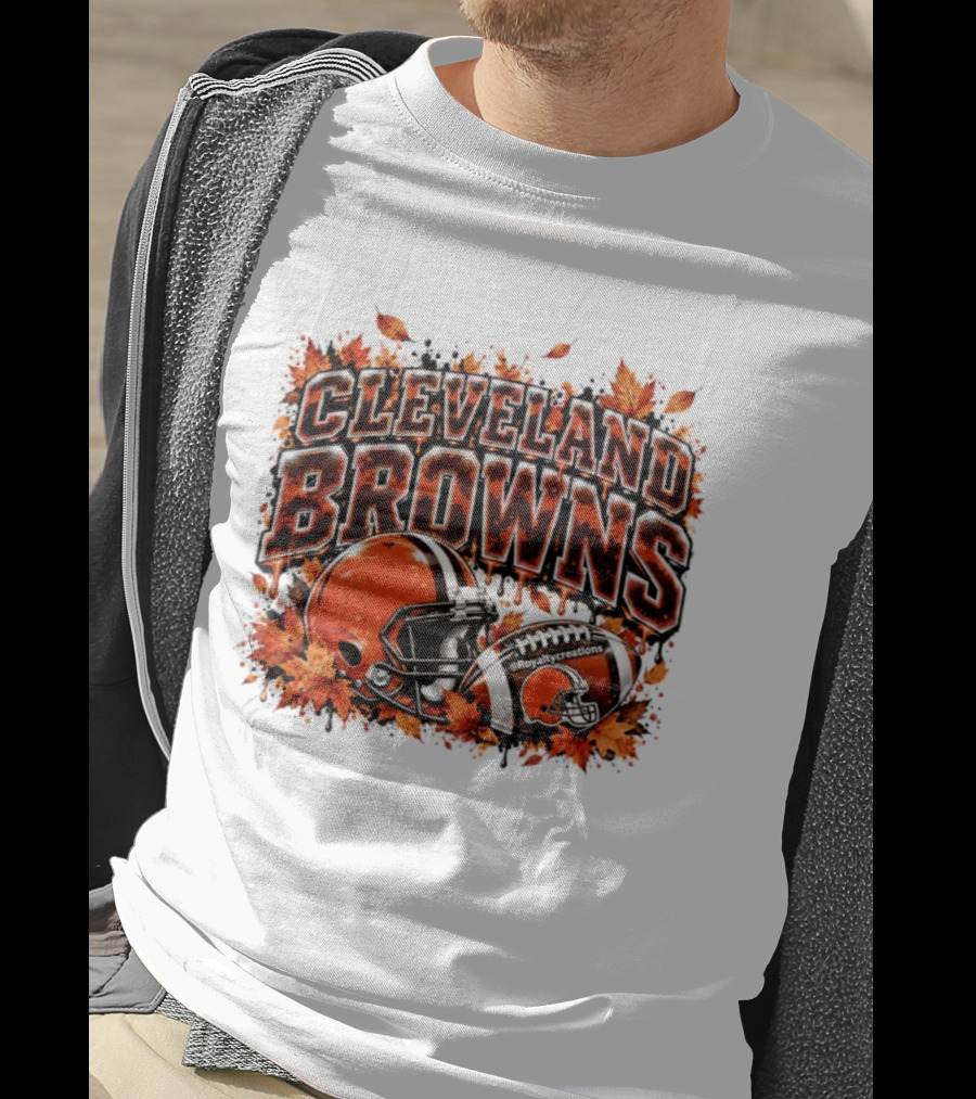 Cleveland Browns Football Helmet Autumn Leaves Halloween 2026 T-Shirt