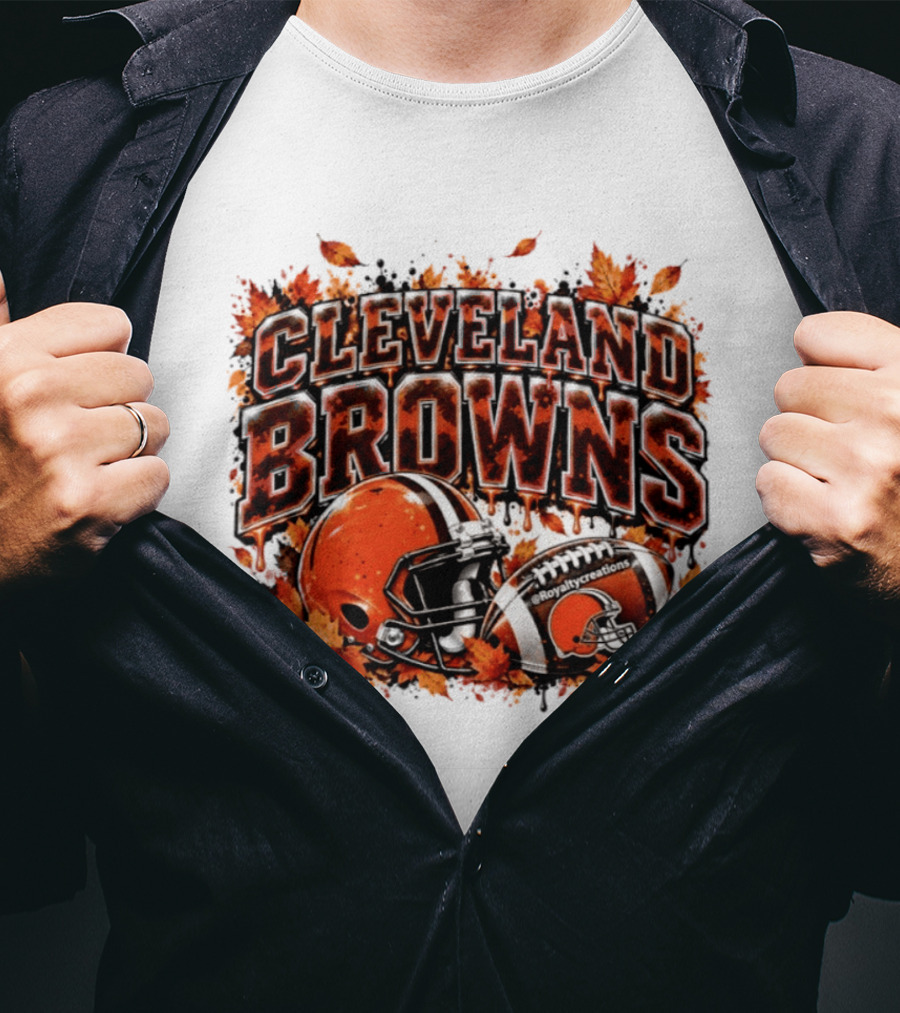 Cleveland Browns Football Helmet Autumn Leaves Halloween 2026 T-Shirt