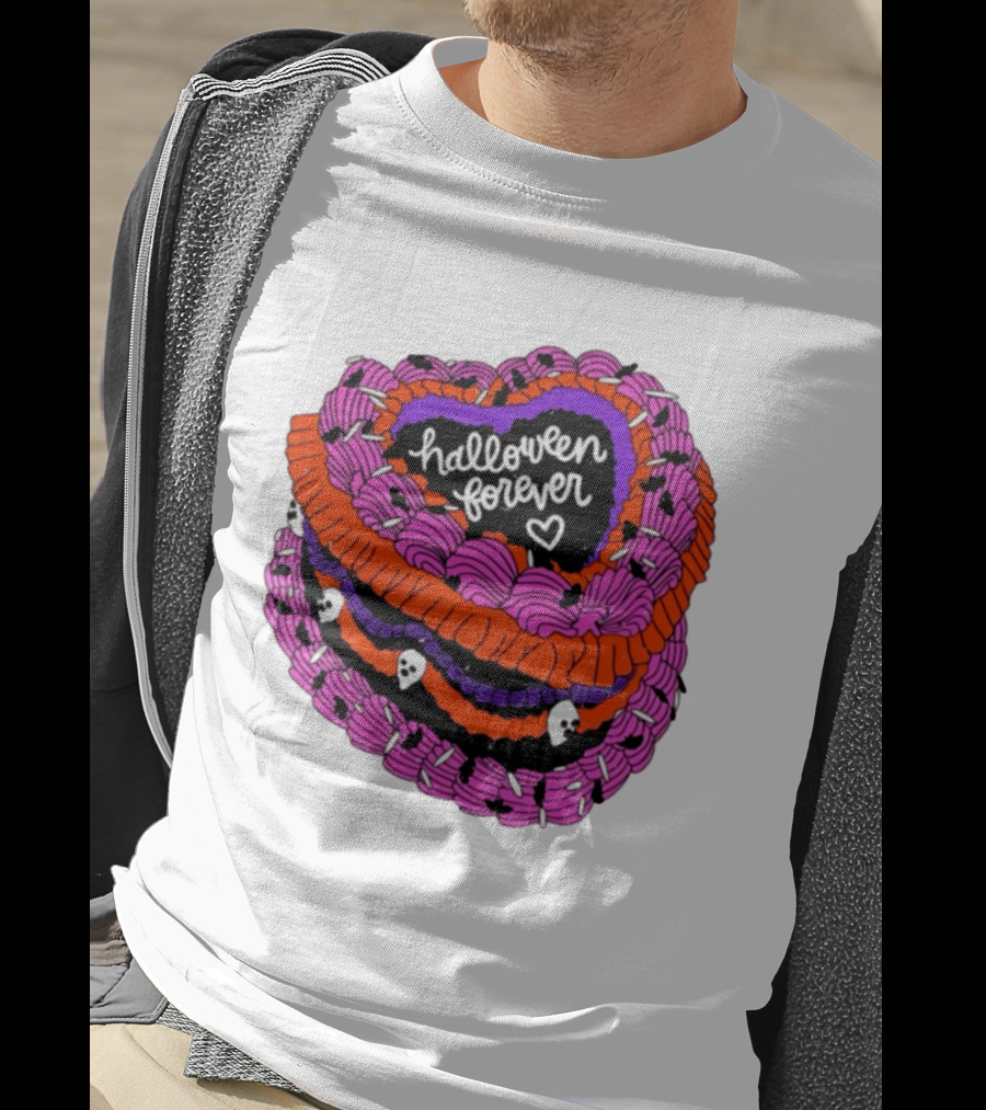 Halloween Forever Heart Cake Spooky Goth Aesthetic Skeleton Decor T-Shirt