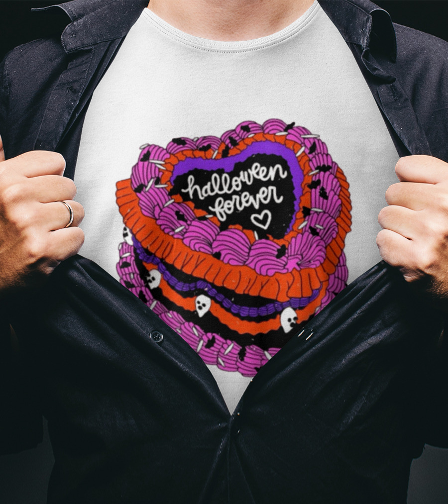 Halloween Forever Heart Cake Spooky Goth Aesthetic Skeleton Decor T-Shirt