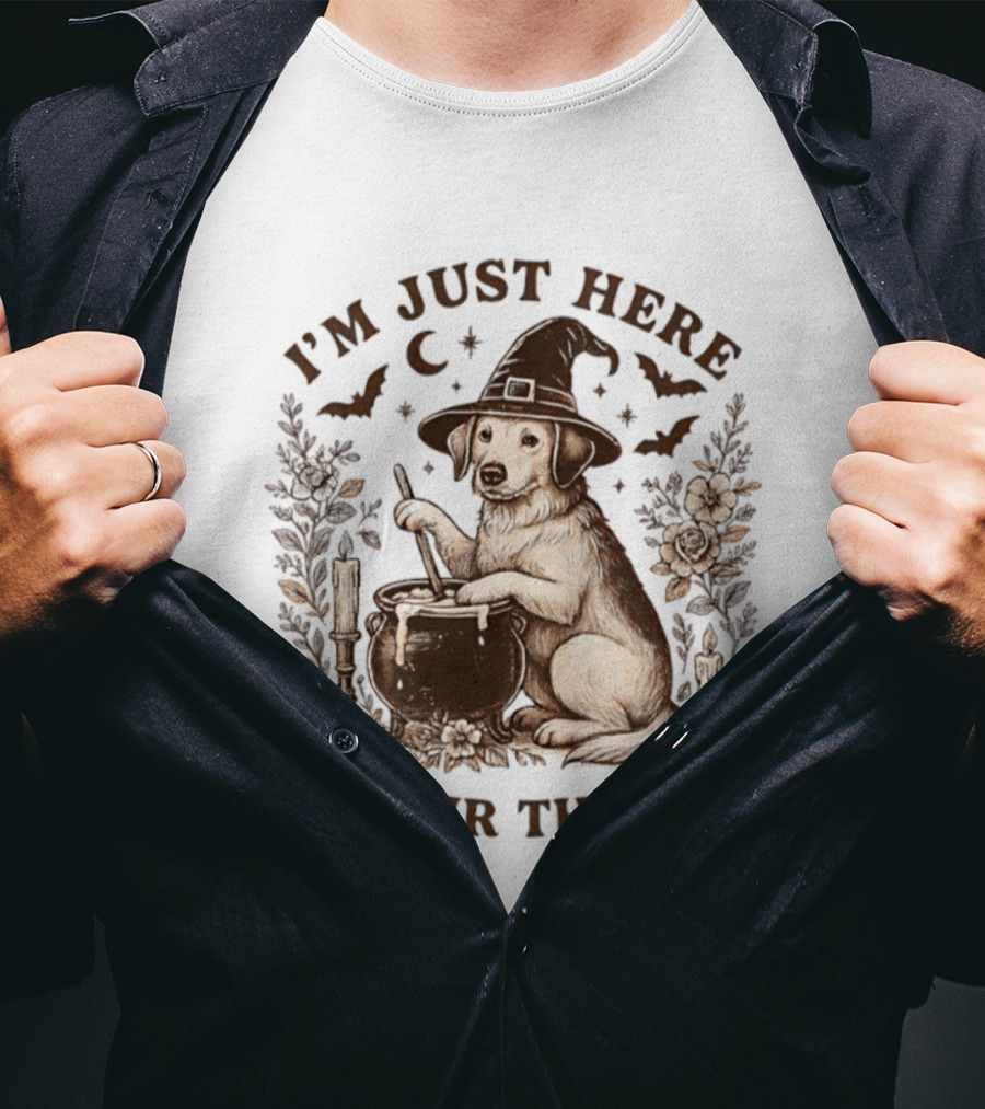 I'm Just Here To Stir The Pot Witch Dog Halloween T-Shirt