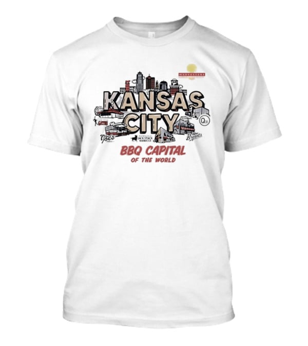 Kansas City BBQ Capital Of The World Skyline Retro Sun T-Shirt