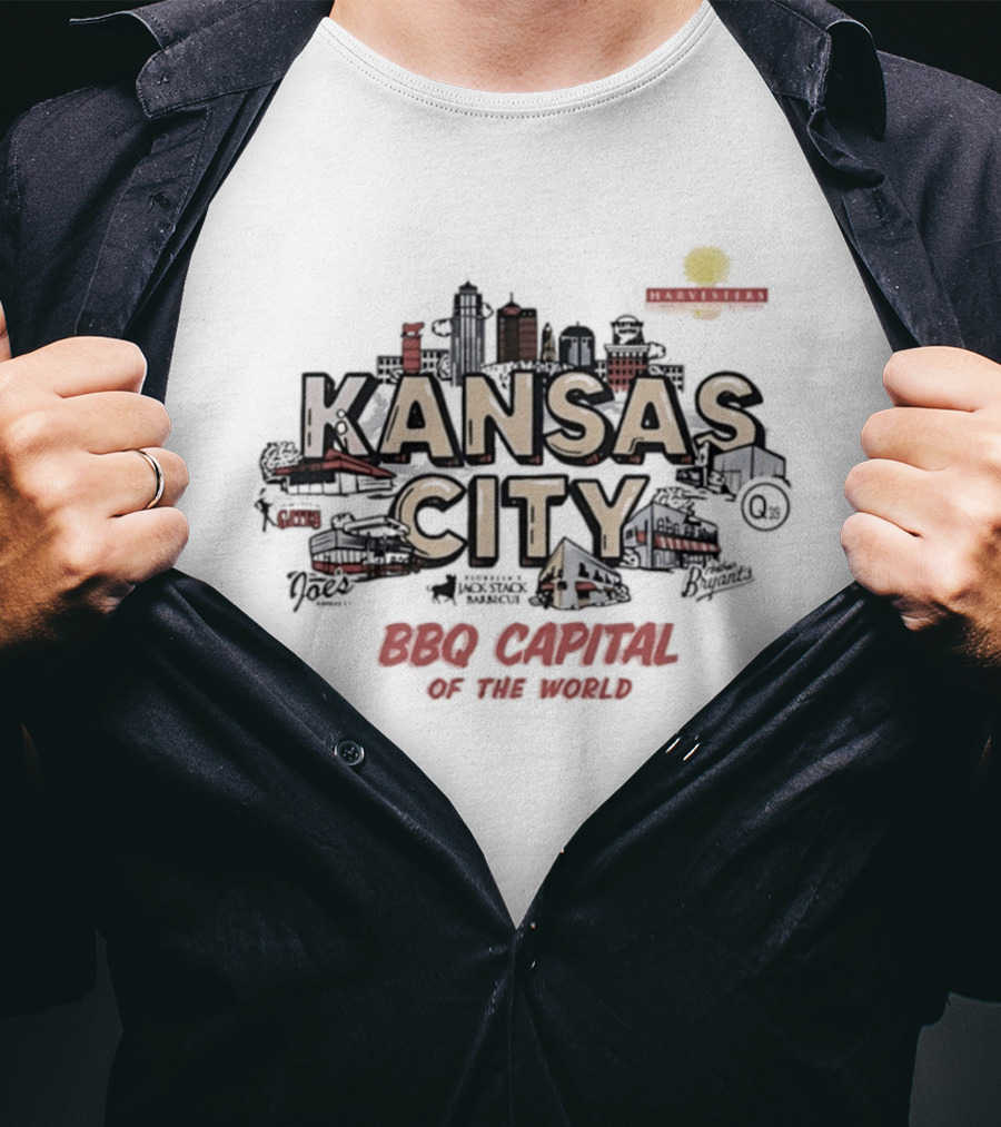 Kansas City BBQ Capital Of The World Skyline Retro Sun T-Shirt