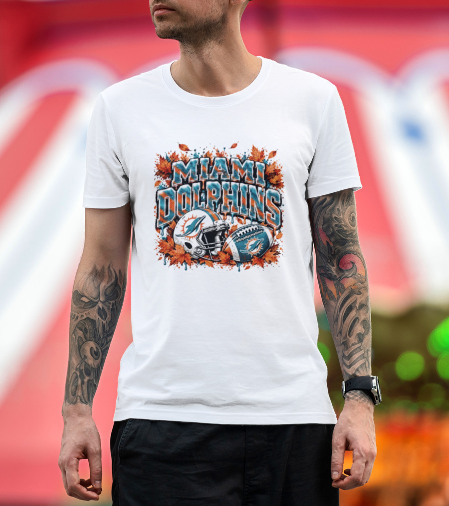 Miami Dolphins Football Helmet Autumn Leaves Halloween 2026 T-Shirt
