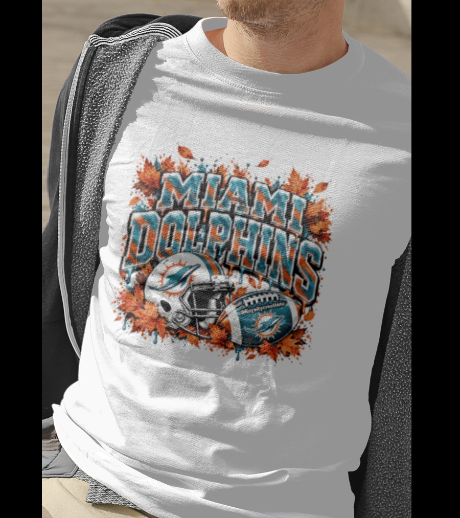 Miami Dolphins Football Helmet Autumn Leaves Halloween 2026 T-Shirt