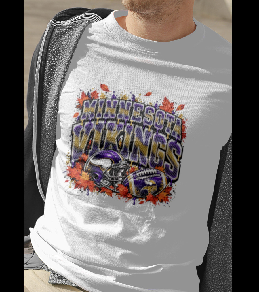 Minnesota Vikings Football Helmet Autumn Leaves Halloween 2026 T-Shirt