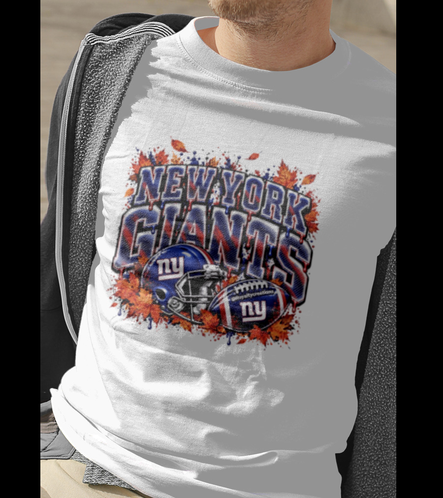 New York Giants Football Helmet Autumn Leaves Halloween 2026 T-Shirt