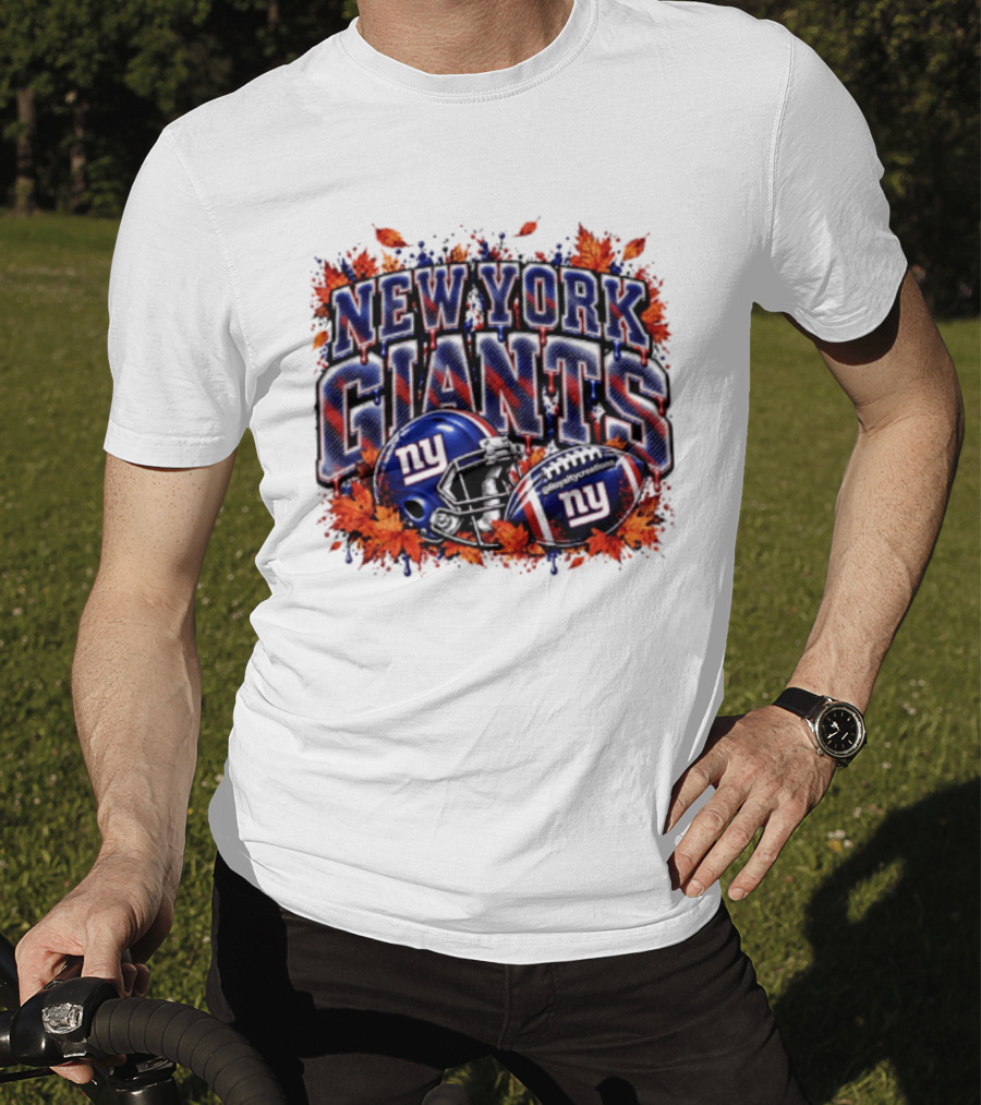 New York Giants Football Helmet Autumn Leaves Halloween 2026 T-Shirt