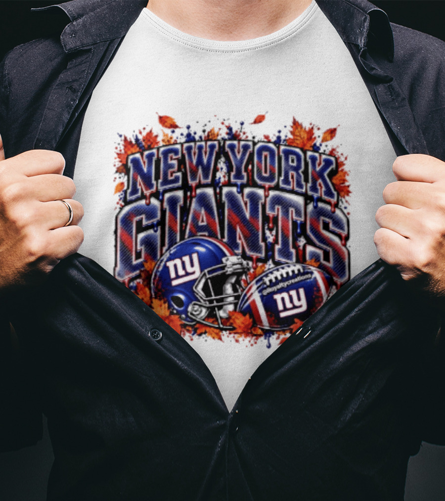 New York Giants Football Helmet Autumn Leaves Halloween 2026 T-Shirt