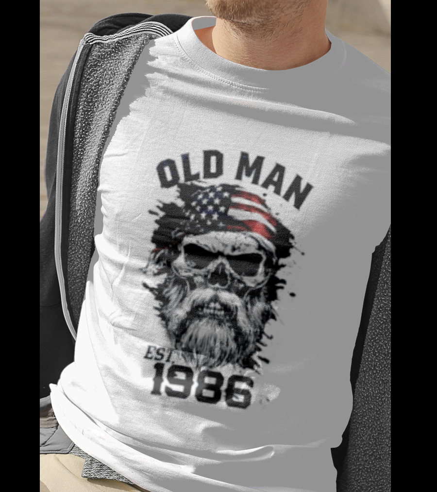 Old Man Est 1986 Skull American Flag Bandana T-Shirt