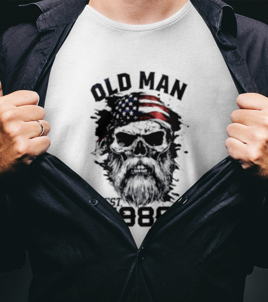 Old Man Est 1986 Skull American Flag Bandana T-Shirt