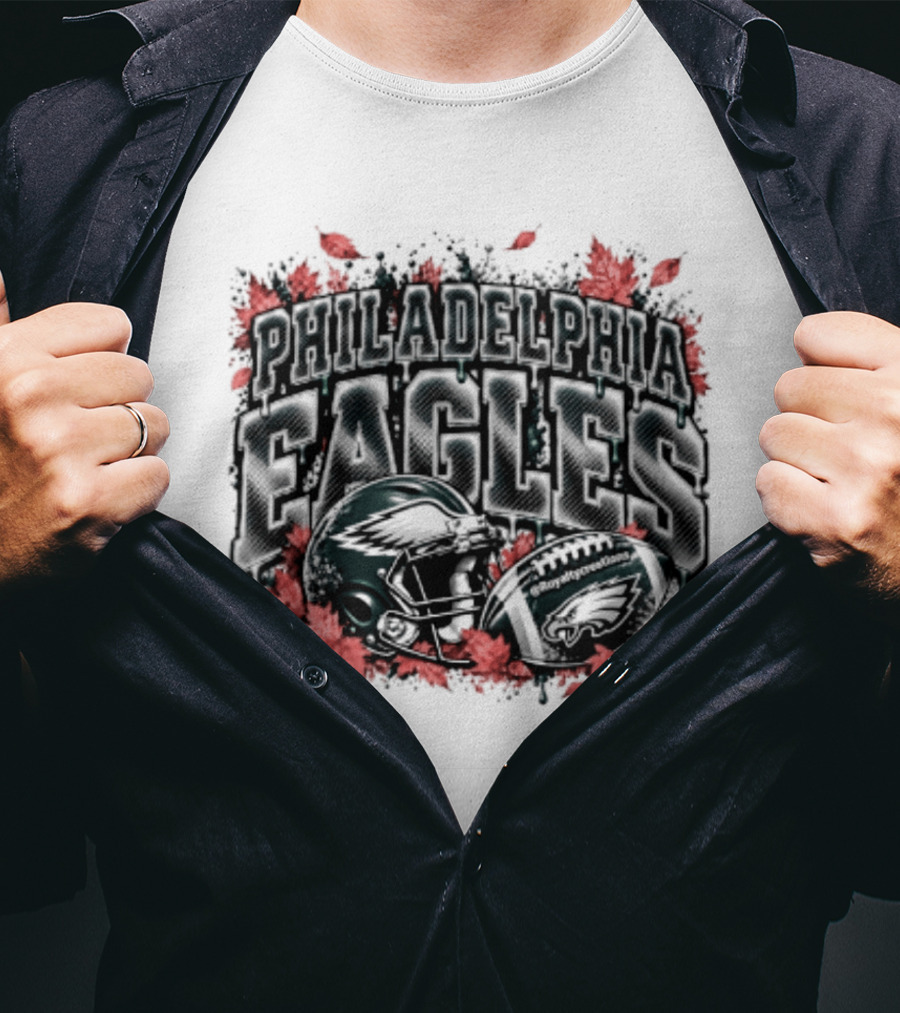 Philadelphia Eagles Football Helmet Autumn Leaves Halloween 2026 T-Shirt