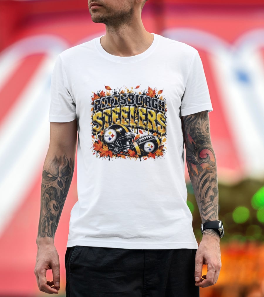 Pittsburgh Steelers Football Helmets Autumn Leaves Halloween 2026 T-Shirt