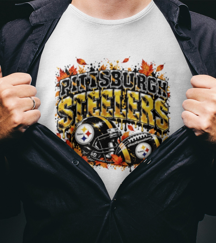 Pittsburgh Steelers Football Helmets Autumn Leaves Halloween 2026 T-Shirt
