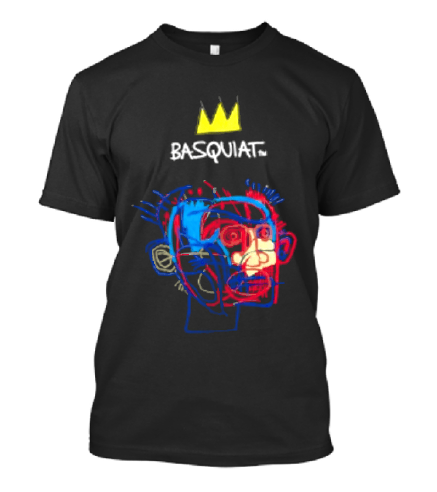 Basquiat Crown Street Face Art With Yellow Crown T-Shirt