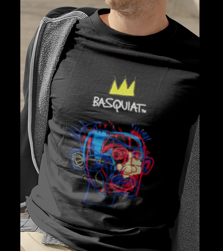 Basquiat Crown Street Face Art With Yellow Crown T-Shirt