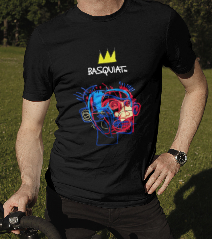 Basquiat Crown Street Face Art With Yellow Crown T-Shirt