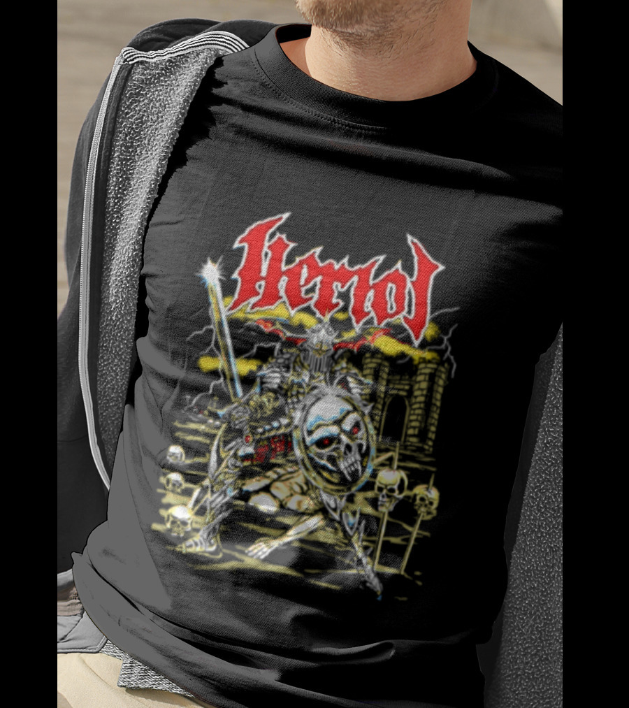 Herol Fantasy Knight Skull Shield Sword Adventure T-Shirt