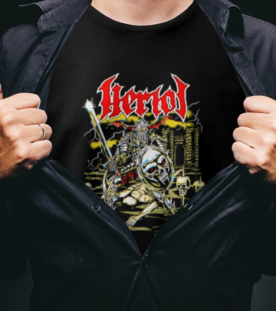Herol Fantasy Knight Skull Shield Sword Adventure T-Shirt