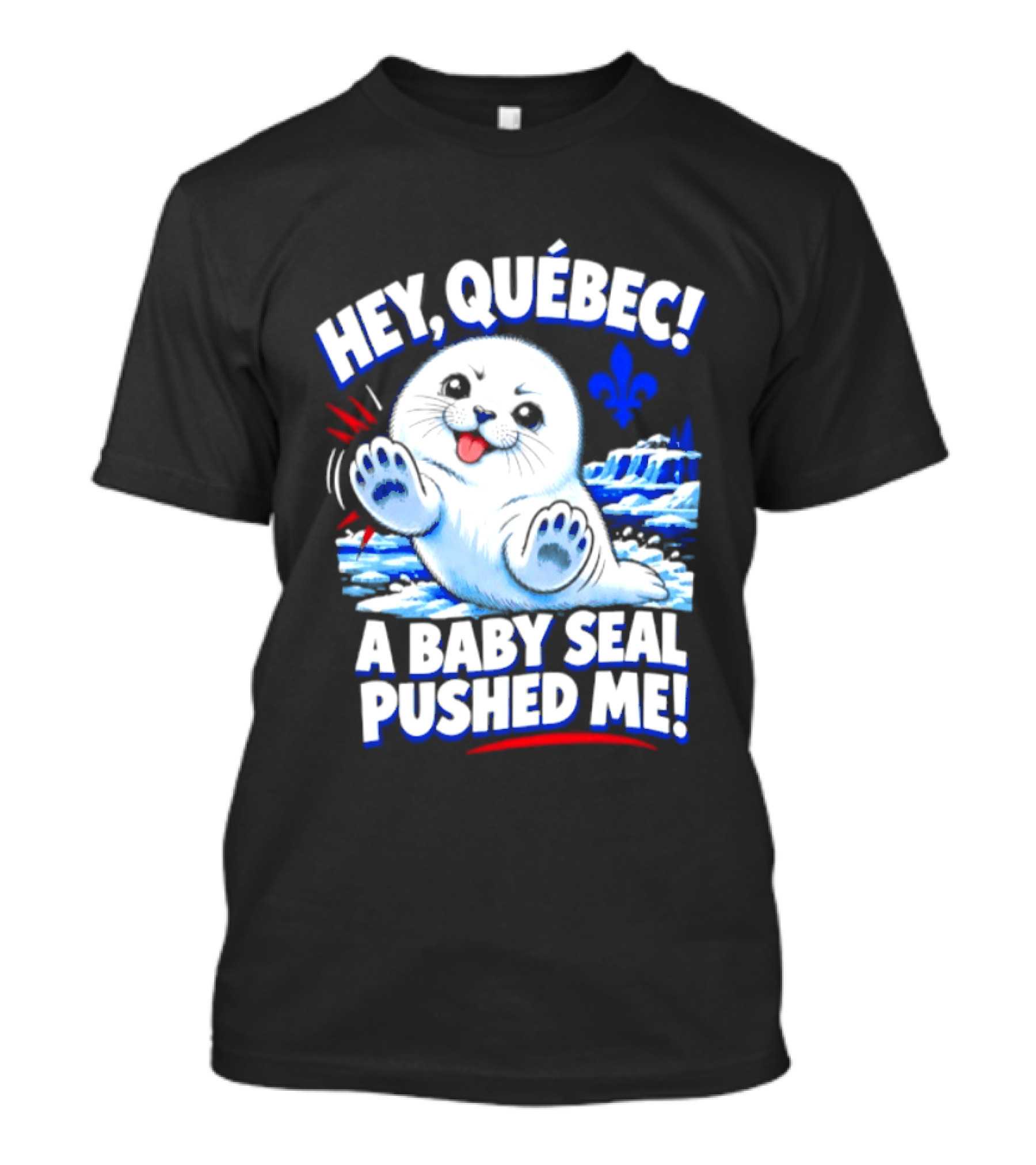 Hey Quebec A Baby Seal Pushed Me Cute Harp Seal Iceberg Splash T-Shirt