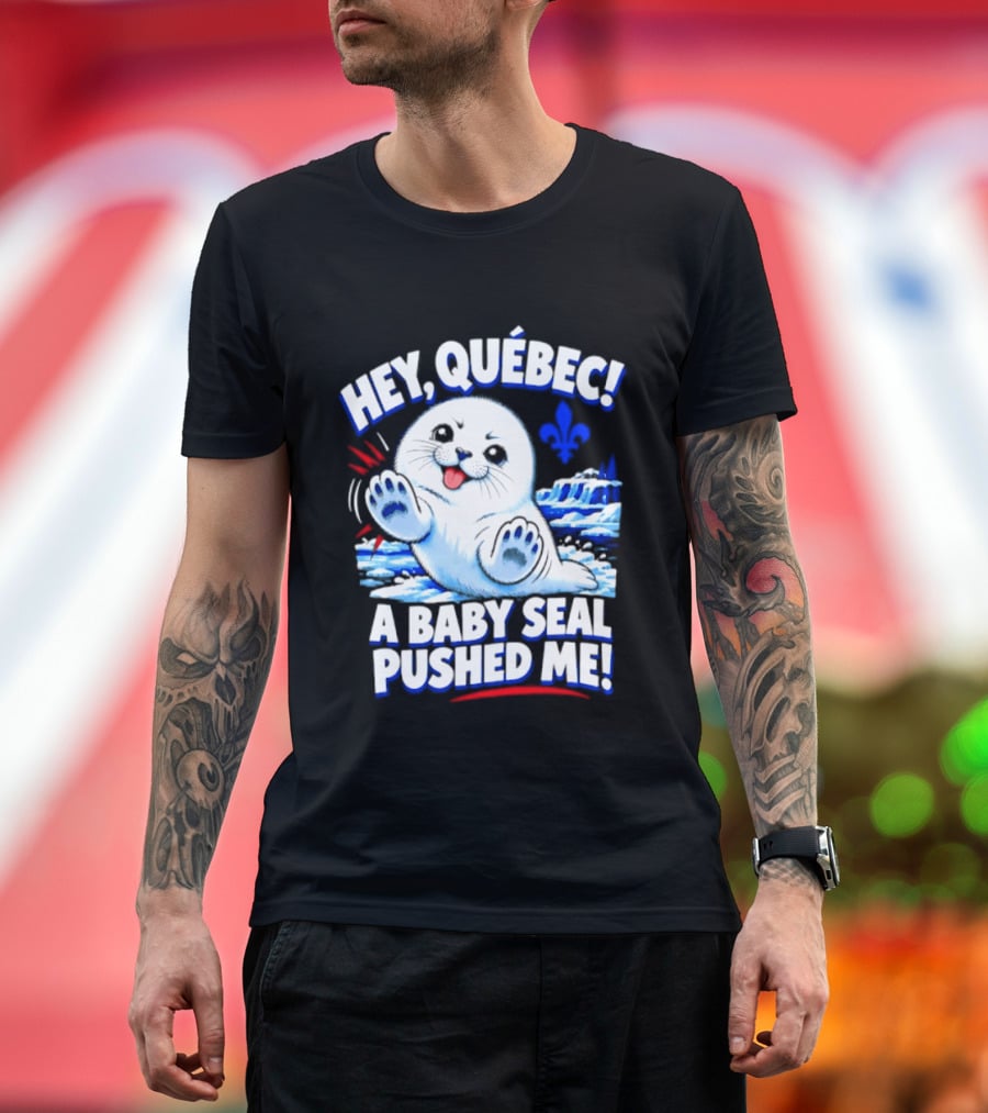 Hey Quebec A Baby Seal Pushed Me Cute Harp Seal Iceberg Splash T-Shirt