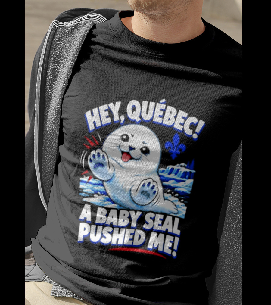 Hey Quebec A Baby Seal Pushed Me Cute Harp Seal Iceberg Splash T-Shirt