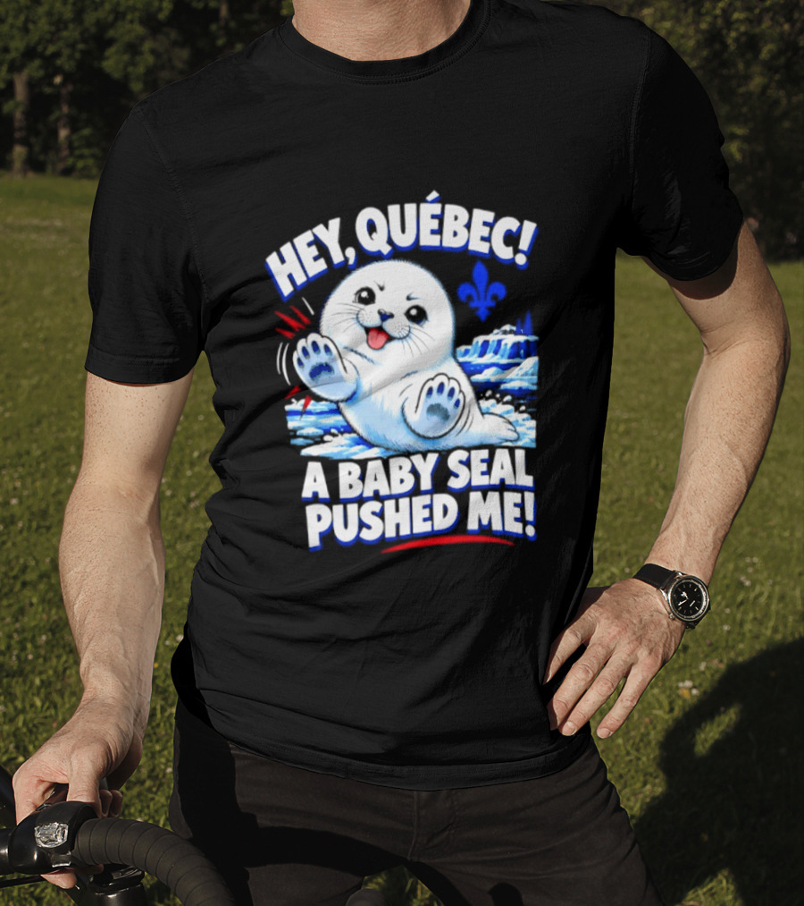 Hey Quebec A Baby Seal Pushed Me Cute Harp Seal Iceberg Splash T-Shirt