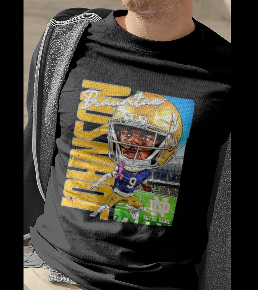 Notre Dame NCAA Football Brauntae Johnson 9 Caricature T-Shirt