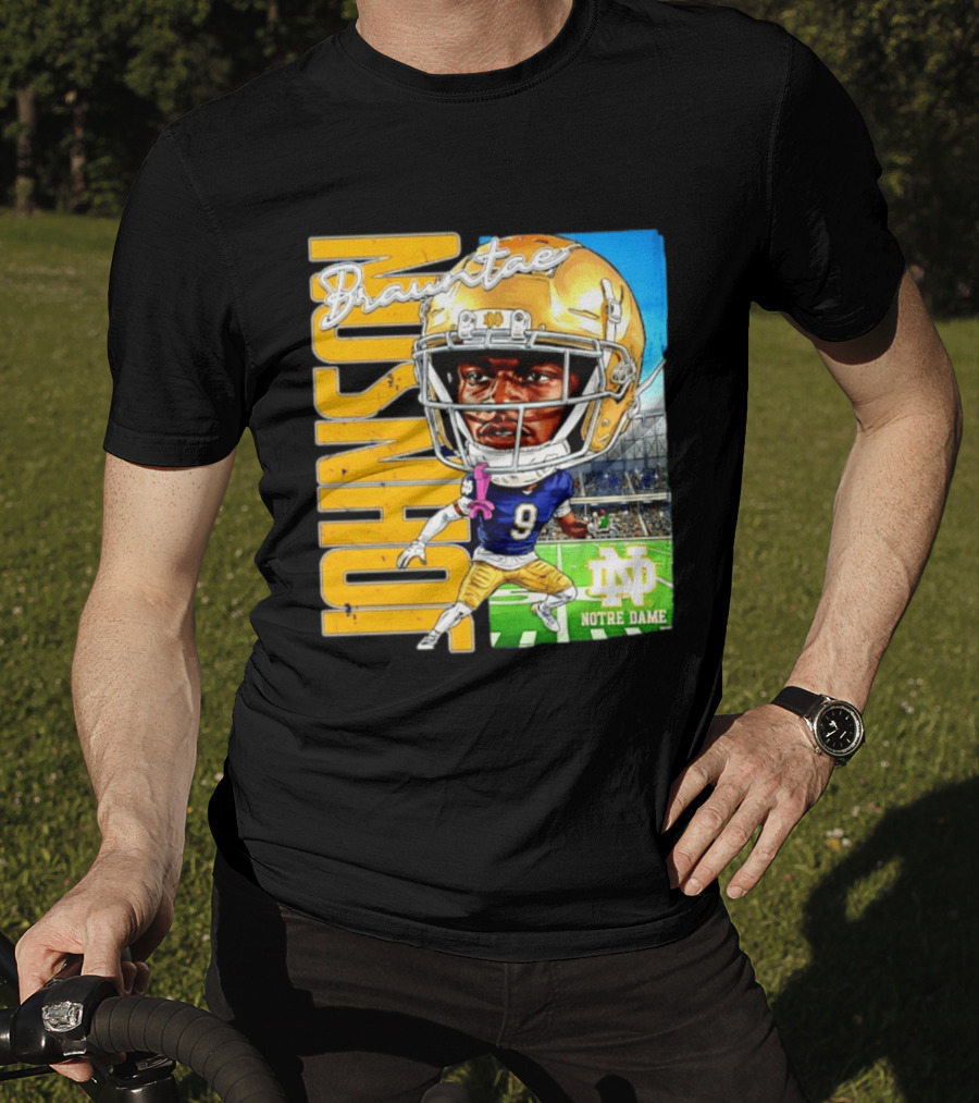 Notre Dame NCAA Football Brauntae Johnson 9 Caricature T-Shirt