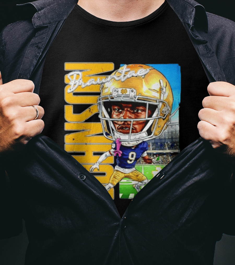 Notre Dame NCAA Football Brauntae Johnson 9 Caricature T-Shirt