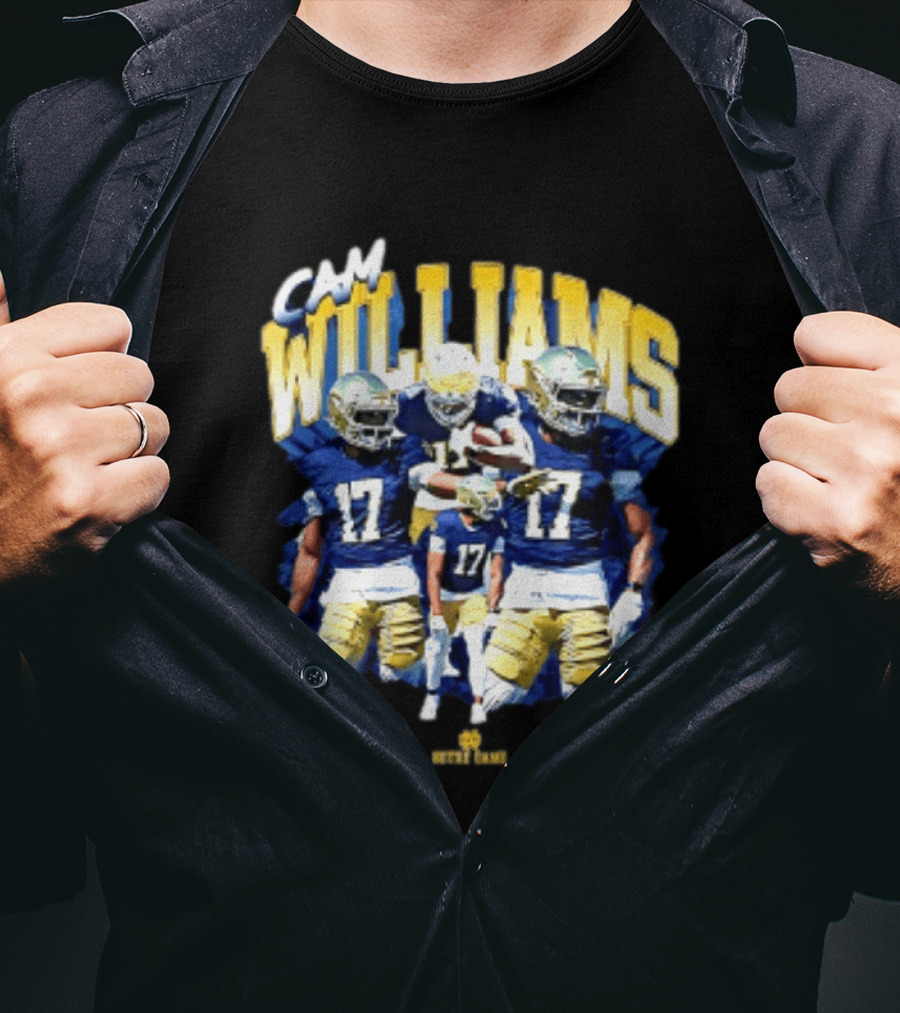 Cam Williams 17 Notre Dame NCAA Football Player Multiple Action Poses T-Shirt